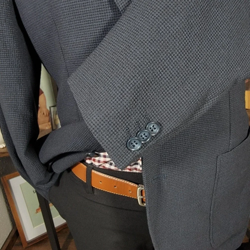 Zanetti Mens Seersucker‎ Sport Coat Two Button Navy Checked Slim Size XL